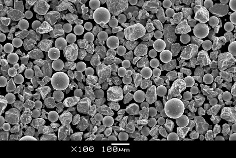 1）電子ビームタイプ用原料粉 ＊粒度　45µm～150µm